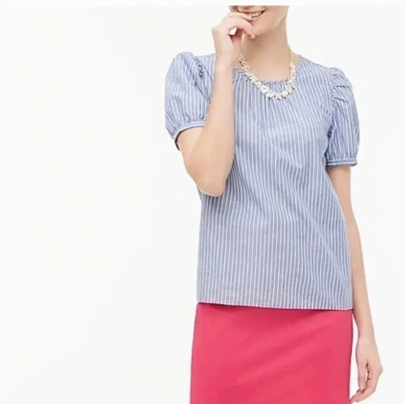 J.Crew Blue Striped Puffed Short Sleeve Cotton Blend Top(XS) - Picture 1 of 11